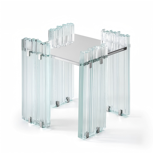 Luxury Glass End Table with Metal Top